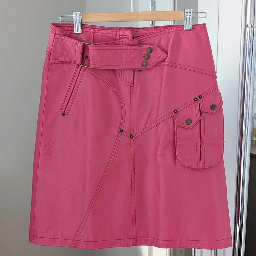 Oscar Leopold Barbie Pink Leather Mini Skirt